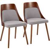 Anabelle Dining Accent Chair in Walnut Wood & Grey Fabric (Set of 2)